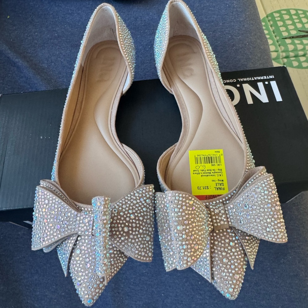 Elegant Rhinestone Bow Flats